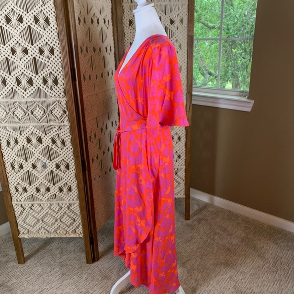 Bobeau‎ candy red & bright magenta wrap dress medium NWT - Picture 4 of 9